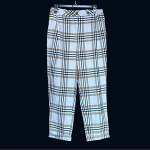 Topshop White Plaid Tapered Trousers 8